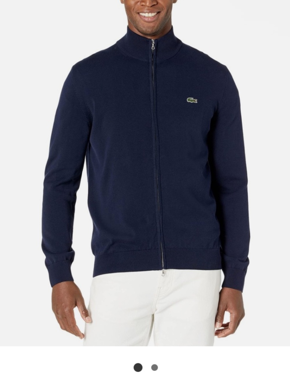 Lacoste Men’s Navy Zip-Up cable knit Sweater with Croc Logo! XL